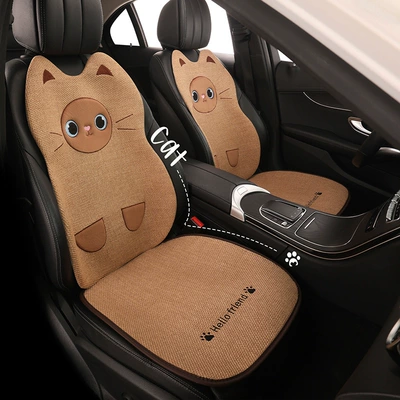 Car Seat Cushion, Universal for All Seasons, Linen Car Seat Cushion Cover, Full Cotton and Linen Breathable Female Car Cushion, Car Seat Cover Single Piece