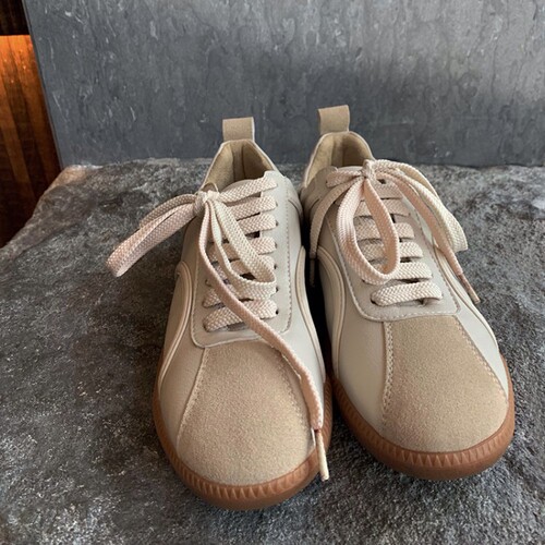 Cowhide lace-up casual shoes for women autumn new color-blocked beef tendon flat low-top white shoes women's low-top shoes
