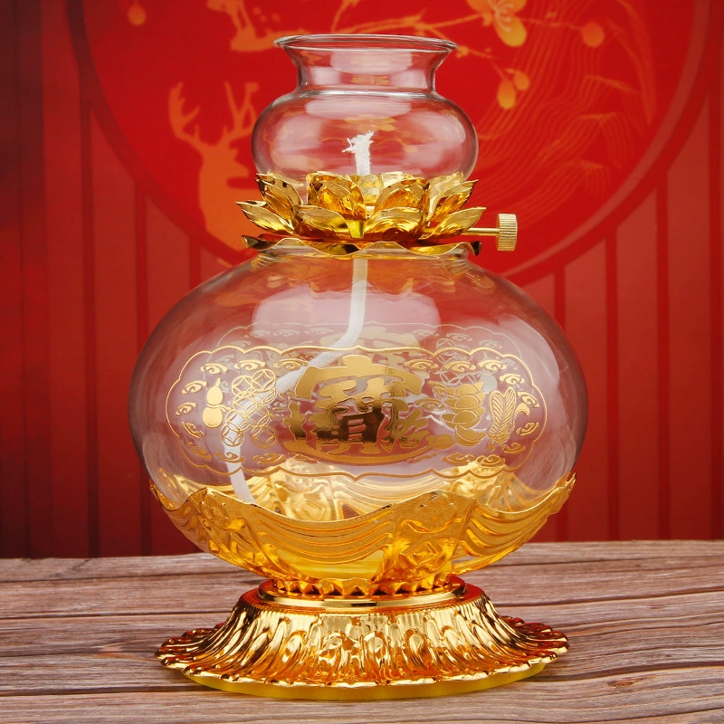 Для Будды, светильника Ghee Lantern Bosom 供 卍 Family с фонарем Changming Lantern, чтобы гарантировать, что ветроустойчивые стеклянные сплавы большой емкости лотосовые масляные лампы