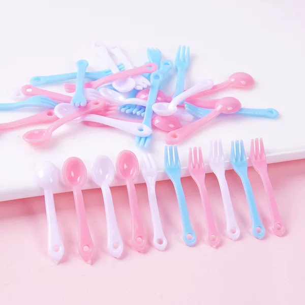 Simulated Mini Small Spoon with Hole, Small Fork, DIY Mini Kitchen Utensils, Miniature Food Toys, Kitchen Toys