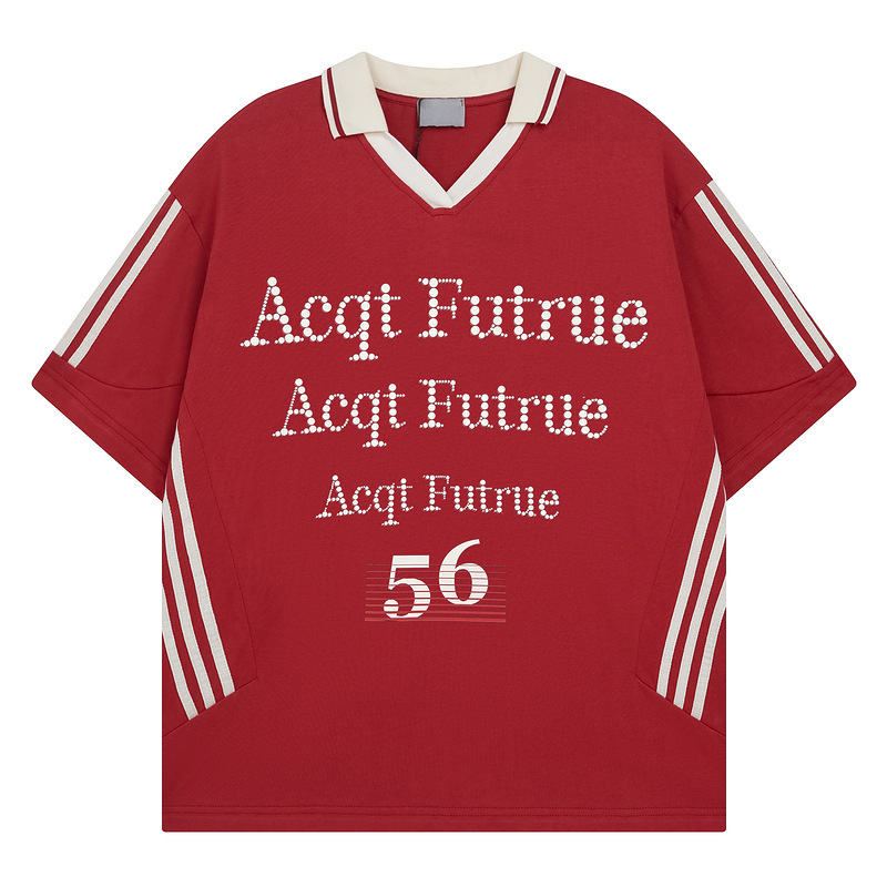 American Retro Jersey Style Letter Printed Short-Sleeved T-Shirt for Men and Women Racing Sports Ins Loose Casual Jersey Top