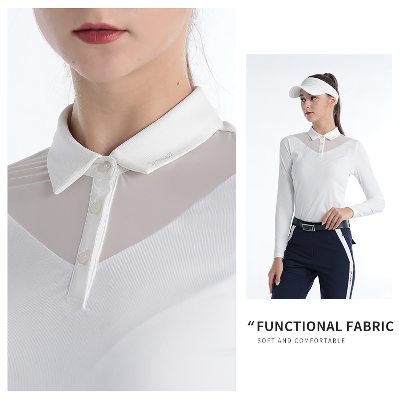 Áo thun dài tay golf nữ PGM cổ V vải thể thao thoáng khí — YF610-màu trắng, KUZ162-màu đen, KUZ162-màu xanh hải quân, KUZ162-màu trắng
