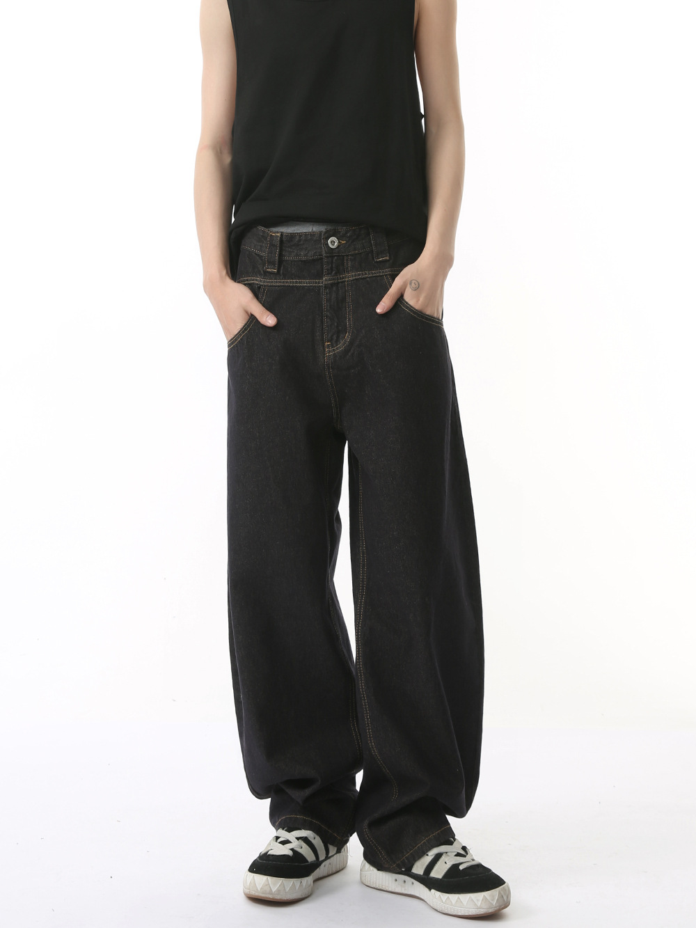 MTLCLOTHES Hombres| Deconstrucción americana de la calle alta cuchillo de madera retro suelto lavados jeans