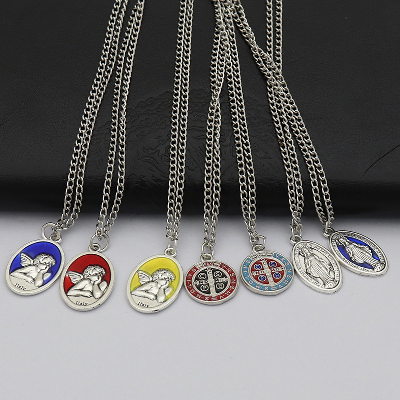 跨境货源复古DIY饰品项链小天使珐琅彩工艺品饰品项链O型金属项链