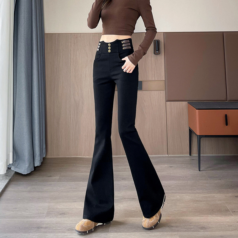 Micro-Flared Pants for Women, Spring and Autumn 2026 New Popular Style, High-Waisted, Slim-Fit, Flattering, Drapey Denim, Petite Black Bootcut Pants