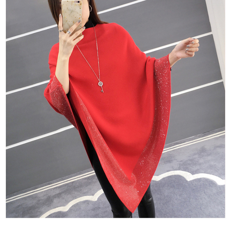 Nuevo rhinestone caliente fuera del cuello de la camisa del Batwing pin camisa de las mujeres pullover temperamento diosa estilo adelgazante versátil primavera y otoño chal exterior
