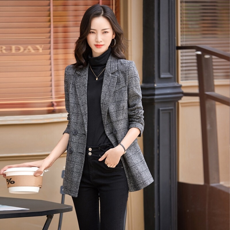 Plaid Suit Jacket for Women, Spring & Fall Fashion, Light and Mature, Mid-Length, Slim Fit, New Korean Style Street Suit Top