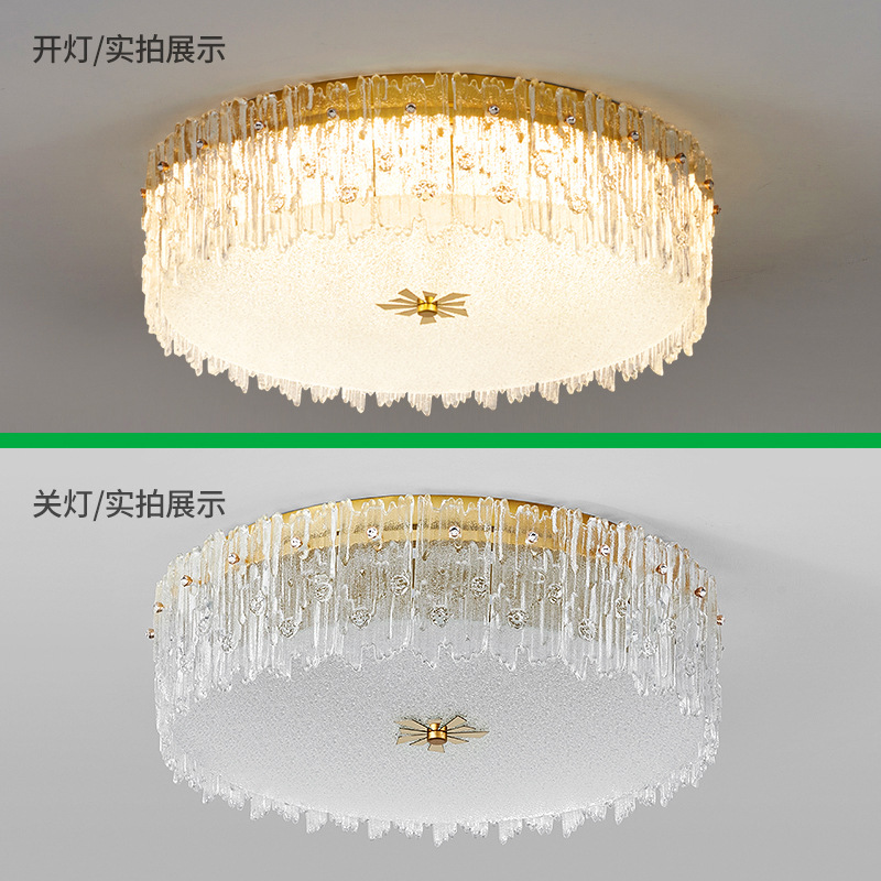Luz de dormitorio simple y moderna crema viento nueva lámpara de sala de estar cristal lujosa habitación francesa lámpara de techo doméstica 413L