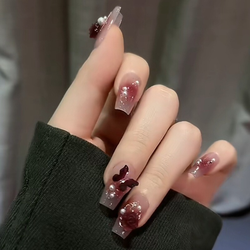 Purely Handmade Phototherapy Wearable Nails, Black Plum Sauce Fake Nails, Wholesale Finished Products, Reusable Blush Manicure Patches Purely Handmade Phototherapy Wearable Nails, Black Plum Sauce Fake Nails, Wholesale Finished Products, Reusable Blush Manicure Patches