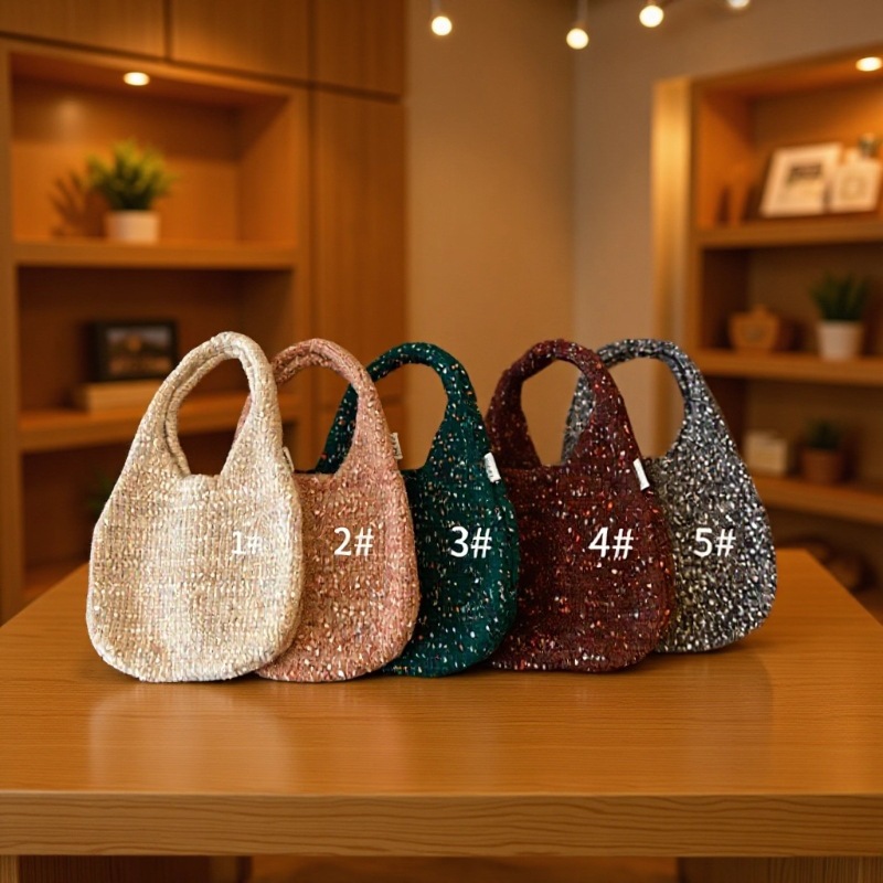 韩版彩点针织手提包秋冬新款百搭腋下包高级感简约手袋休闲手拎包