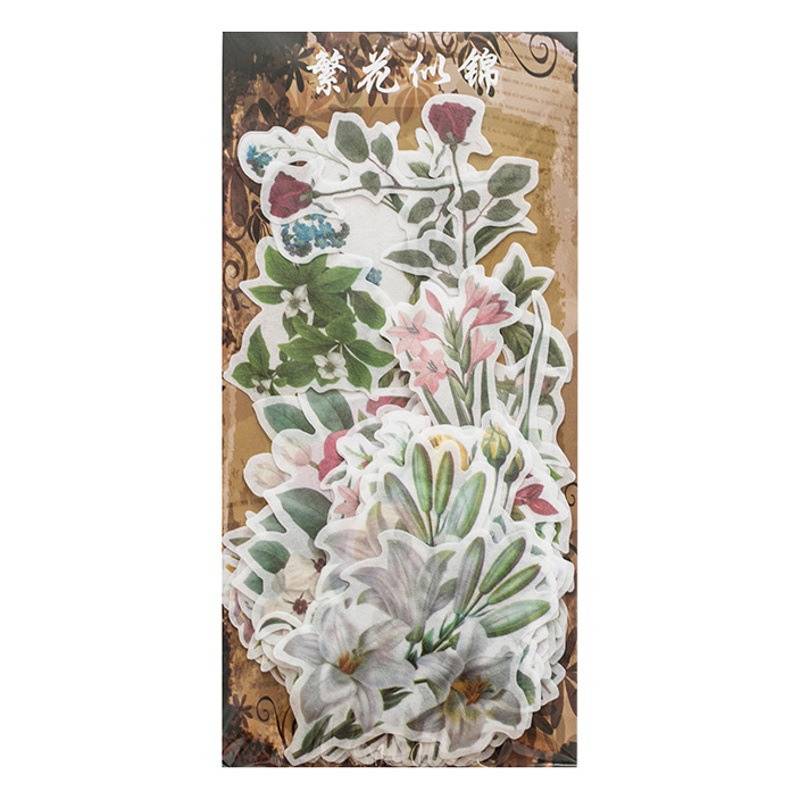 Yuxian Hei pegatinas de papel Paquete de un pedazo de serie pasada retro planta diario DIY pegatinas decorativas 60 unidades en 10