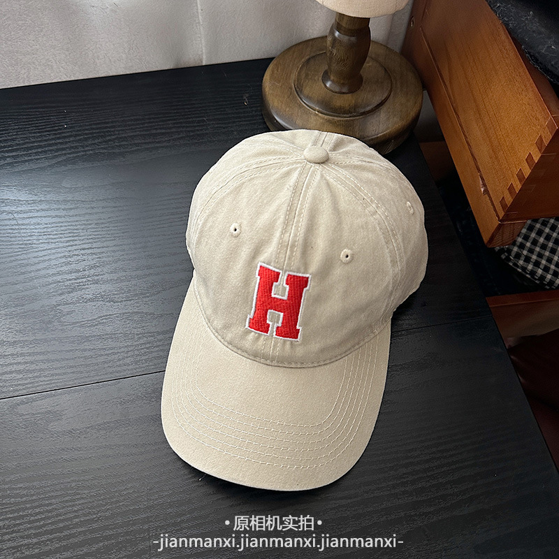 水洗牛仔做旧H字母棒球帽女夏季软顶透气复古美式百搭休闲鸭舌帽|undefined