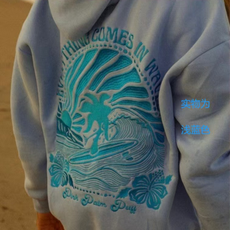 Professional Embroidery DING Z Cross-border European Code Dropped Shoulder Sleeve Threaded Coconut Haibo Pattern Hoodie Sweater Jacket