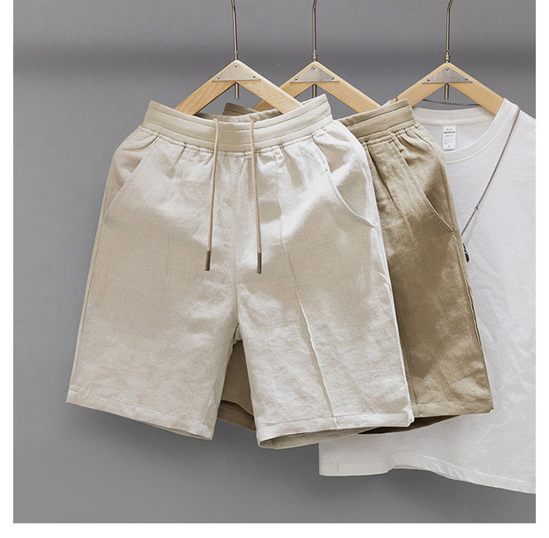 Men's Summer Linen Shorts Casual Mid-Length Beach Pants Cotton And Linen Five Point Comfortable Loose Fit_viptrois.com
