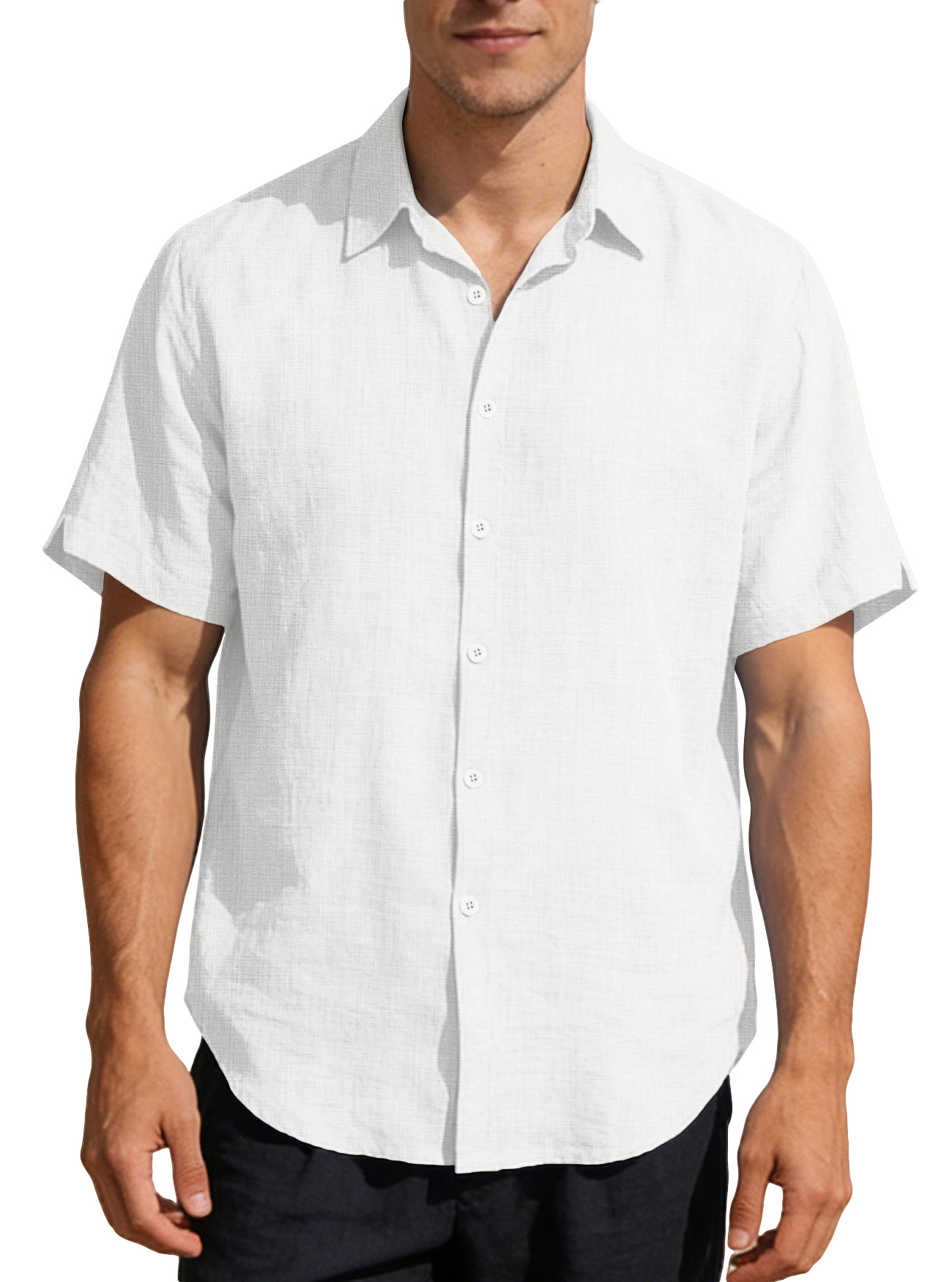 Camiseta Polo de Manga Corta para Hombre de Lino, Absorbe la Humedad, para Verano Casual