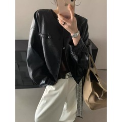 棕色韩系复古小个子PU皮外套女2025初秋新款简单大方休闲时尚夹克