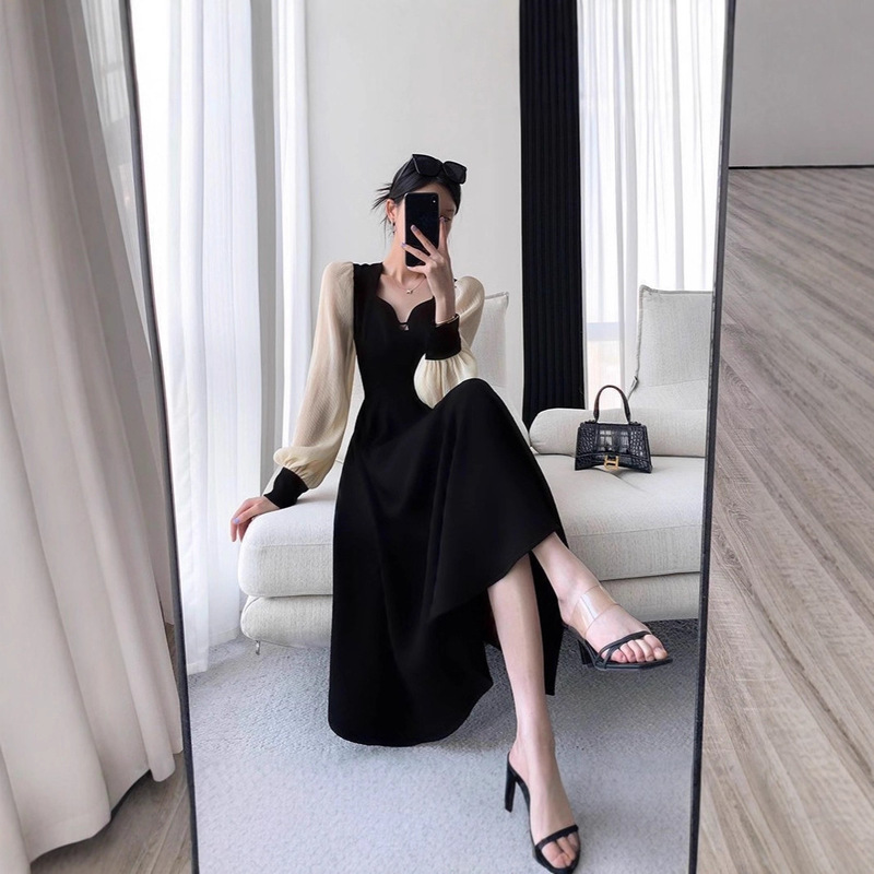 Plus Size French Hepburn Style Chic Long-Sleeved Dress for Women in Spring for Fat Girls to Cover Their Belly and Look Slimming Look Spliced Long Skirt Plus Size French Hepburn Style Chic Long-Sleeved Dress for Women in Spring for Fat Girls to Cover Their Belly and Look Slimming Look Spliced Long Skirt