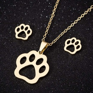 European and American simple hollow bear paw earrings necklace suit stainless steel jewelry three-piece set manufacturers in stock wholesale