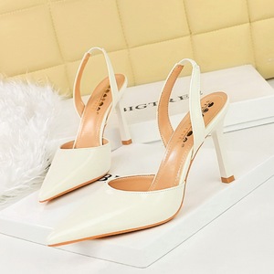 228-2 European and American minimalist summer high heels, shallow cut pointed hollowed out back with a strap, straight l