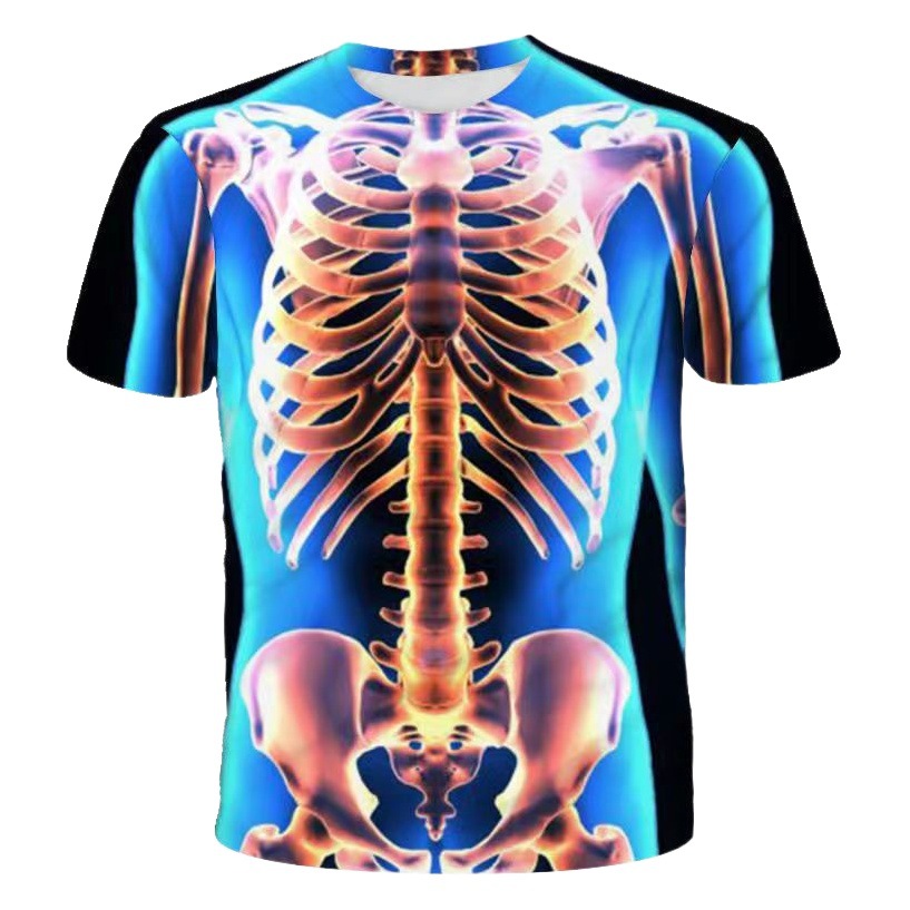欧米の越境器官の骨格図の新型の3dデジタルのプリントの丸首のtシャツのゆったりしている大きいサイズの男性のカジュアルな半袖