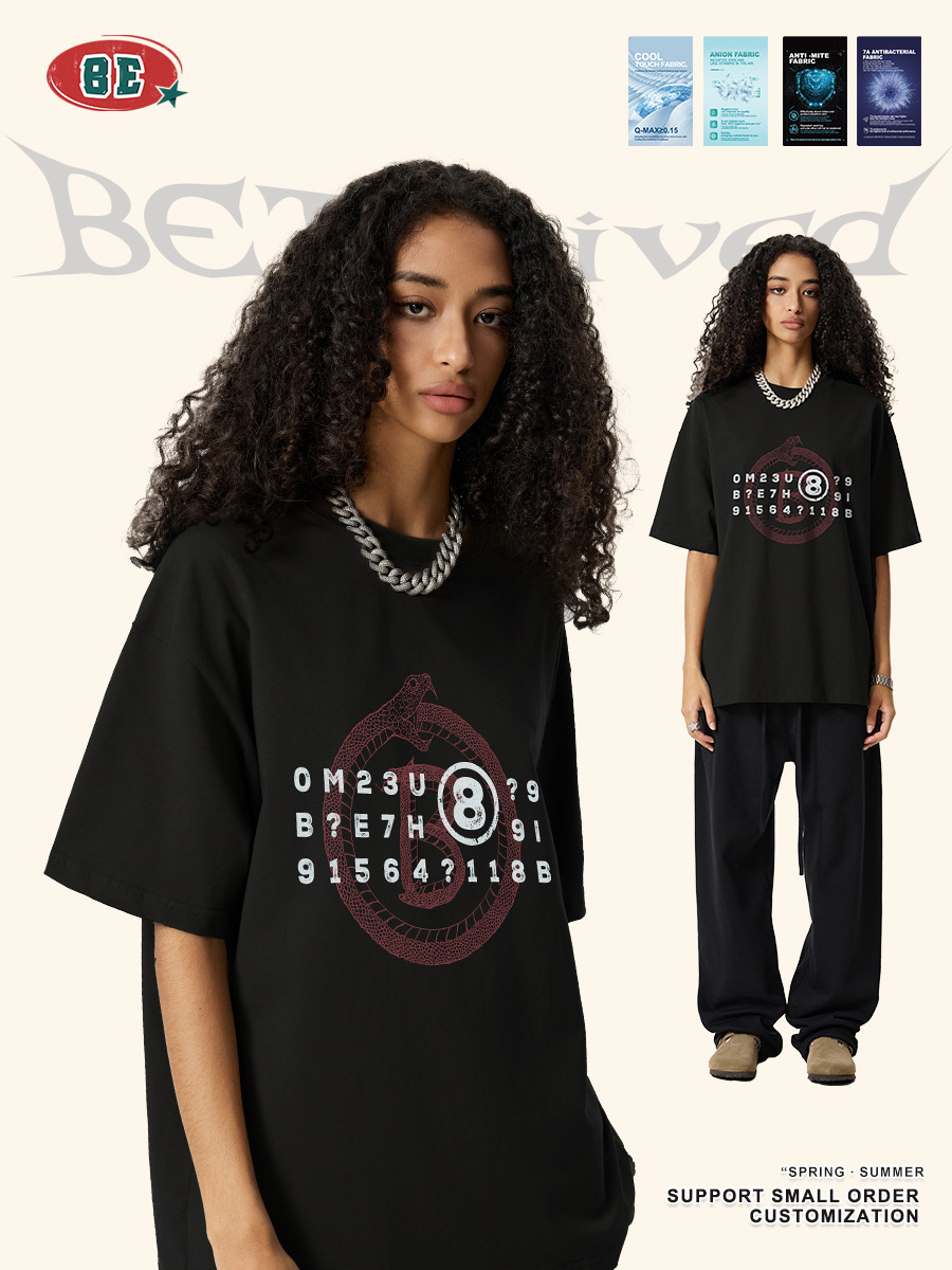 Be Hombres| 2025 verano marca de moda americana retro serie de serpiente impresión pareja casual camiseta de manga corta moda masculina image 4