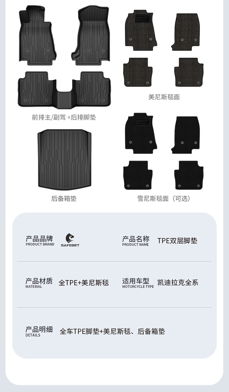 Suitable for Cadillac Ct5 Xt5, All-Weather Tpe Car Floor Mats, Car Accessories, Trunk Mat
