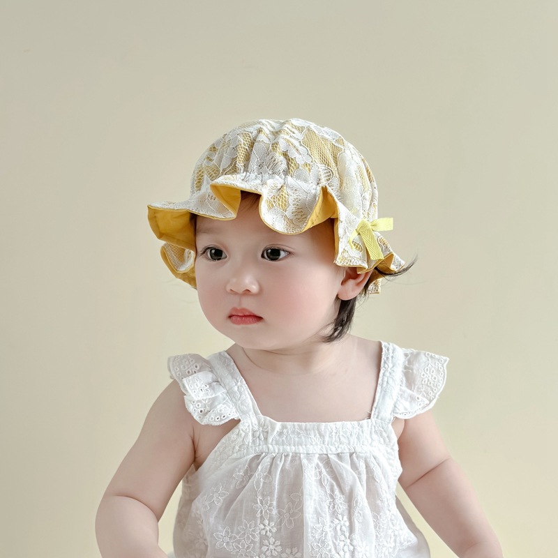 Sombrero de bebé primavera y otoño gorra dulce bebé gorra delgada gorra de pescador bebé gorra de princesa viajar marea solar