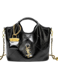 Black shoulder bag, liner with diamond pattern, basket, one-shoulder bag
