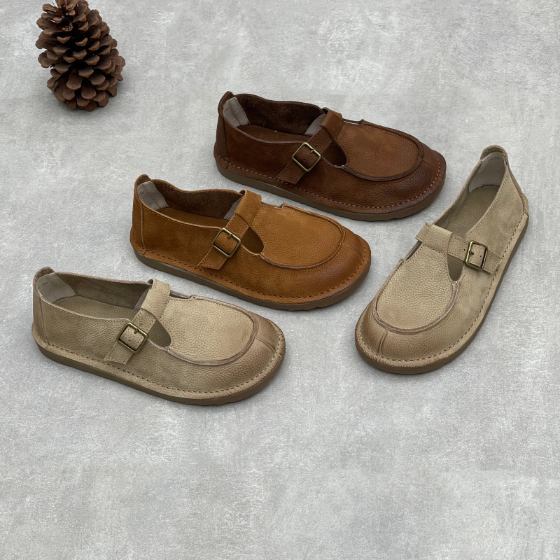 Original Soft and Natural-Style Genuine Leather Birkenstock Slip-On Shoes, Soft-Soled Barefoot Shoes, Cowhide Loafers for Women