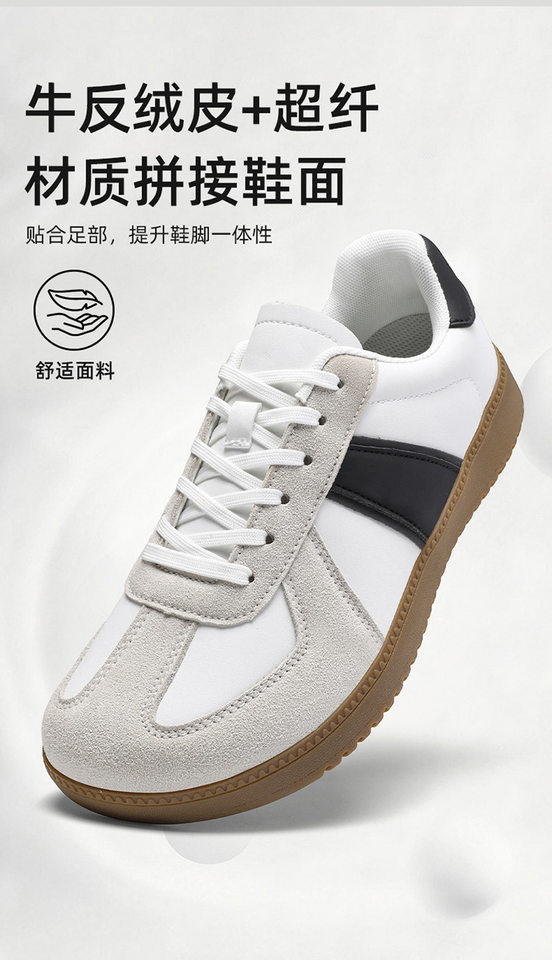 Giày sneaker da lì phối lưới form rộng mũi tròn, đế cao 3–5 cm, dây buộc, unisex — Trắng đen, Xám trắng, đen chi tiết 12