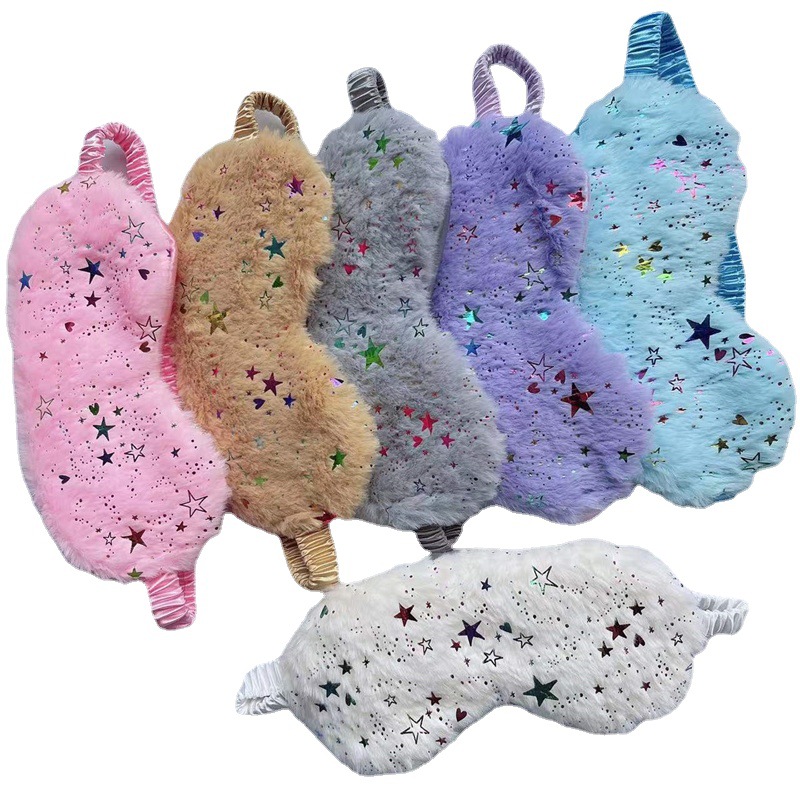 Colorido lindo conejo de dibujos animados de piel máscara de ojo de seda artificial casa sombreado sueño estrella máscara de ojo de felpa en stock