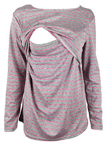 Amazon eBay European and American Women's Fashion Striped Round Neck Pregnant Women's Nursing Clothes for Pregnant Women's Moonborn Nursing Long Sleeve T-Shirt Top