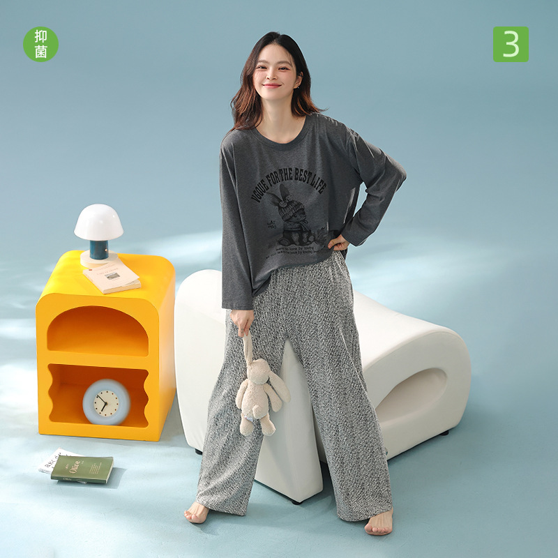 [Antibacterial Cotton] 25 Autum Type a Long-Sleeved Pajamas for Women Pure Cotton Cartoon Wearable Suit Home Clothes