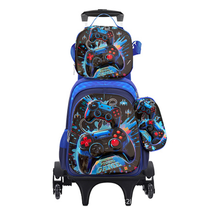 Suministro directo de fábrica, mochila escolar con barra de ruedas para niños, juego de tres piezas, protección de la columna para estudiantes de primaria, reducción de carga, mochila universal de dos ruedas y seis ruedas