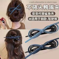 复古牛仔蝴蝶结扭扭夹女高级感2025新款一字抓夹后脑勺盘发夹发饰