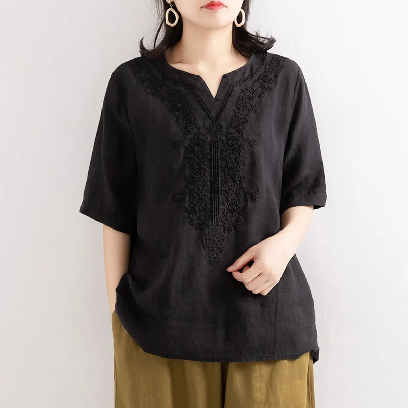 Retro summer thin breathable elegant solid color shirt