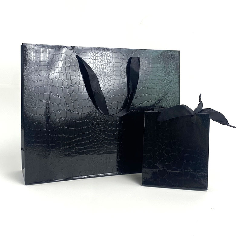 纸袋现货黑色鳄鱼纹服装手提袋礼品袋大牌男女装袋子购物袋子大号