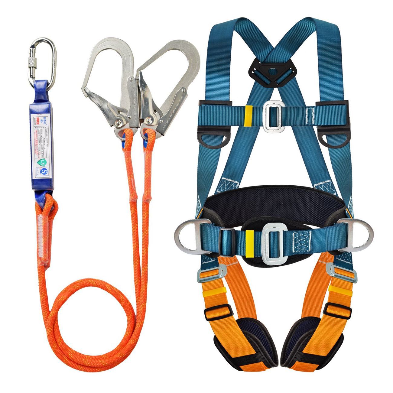 Nuevo cinturón de seguridad estándar nacional de cinco puntos de trabajo aéreo antiacaídas cuerda de seguridad doble gancho bolsa de amortiguación doble gancho conjunto completo