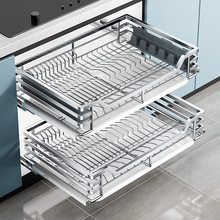 拉篮厨房橱柜抽屉式碗篮304不锈钢方钢双层调料柜厨柜碟碗厂货源