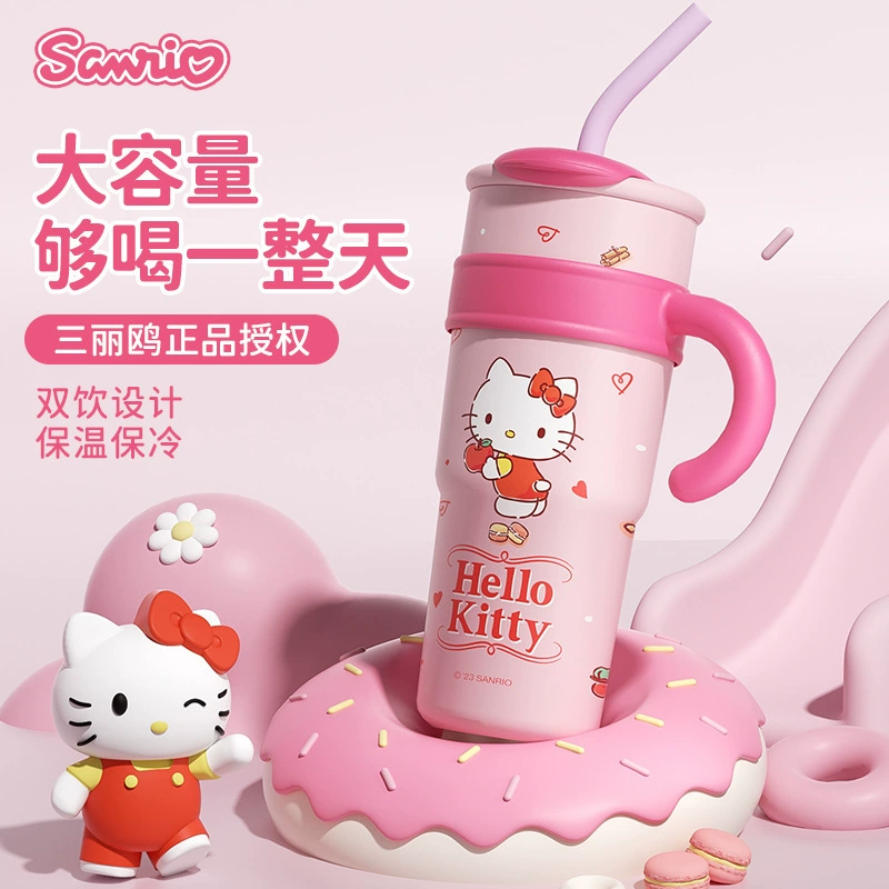 Sanrio, мультяшный стакан из нержавеющей стали с прозрачным цилиндром, ручка, вместительная чашка для чая