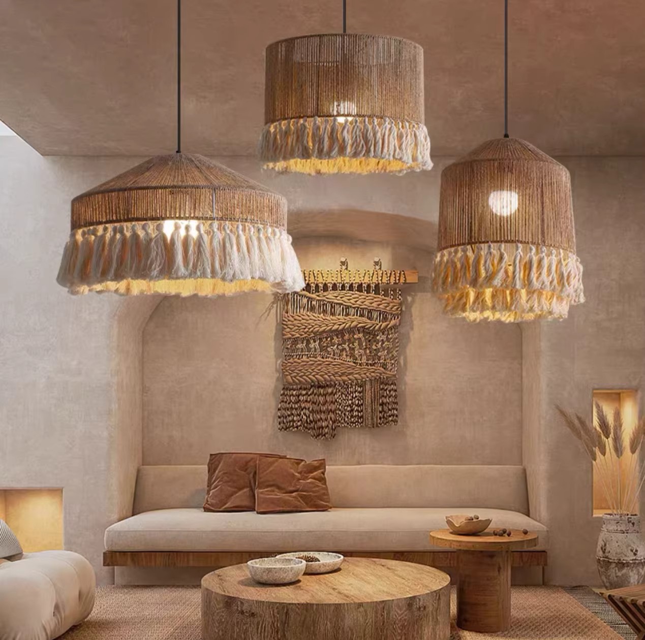 Vintage Bohemian Woven Tassel Pendant Light, Unique and Creative Lighting for Living Room, Bedroom, Homestay, Restaurant, Wabi-Sabi Style Chandelier