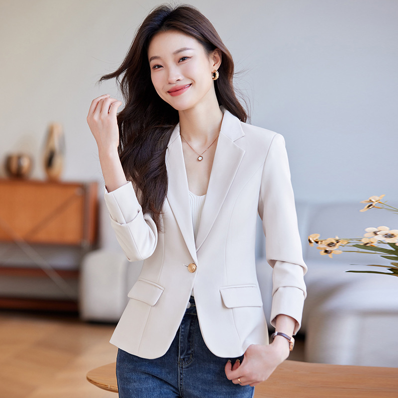 Beige suit jacket women's short spring and autumn 2024 New slim fit tight waist fashion office wear small suit coat