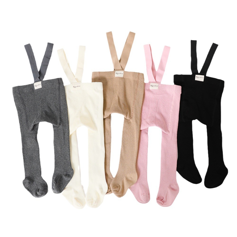 Pantimedias de correa para bebé de primavera y otoño cuidadosamente seleccionadas, pantimedias de protección del vientre de cintura alta, leggings de color sólido para bebés y niños pequeños