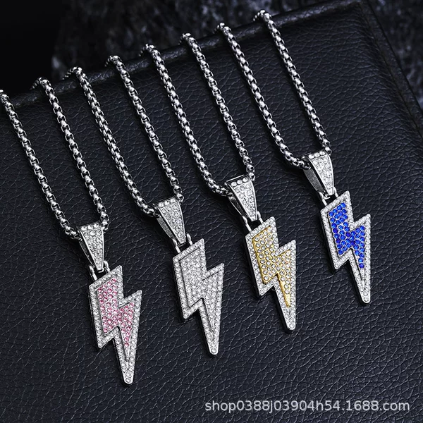 2026 New European and American Style Versatile Rhinestone Lightning Necklace for Men, Street Style Hip-Hop Stainless Steel Sweater Chain for Women