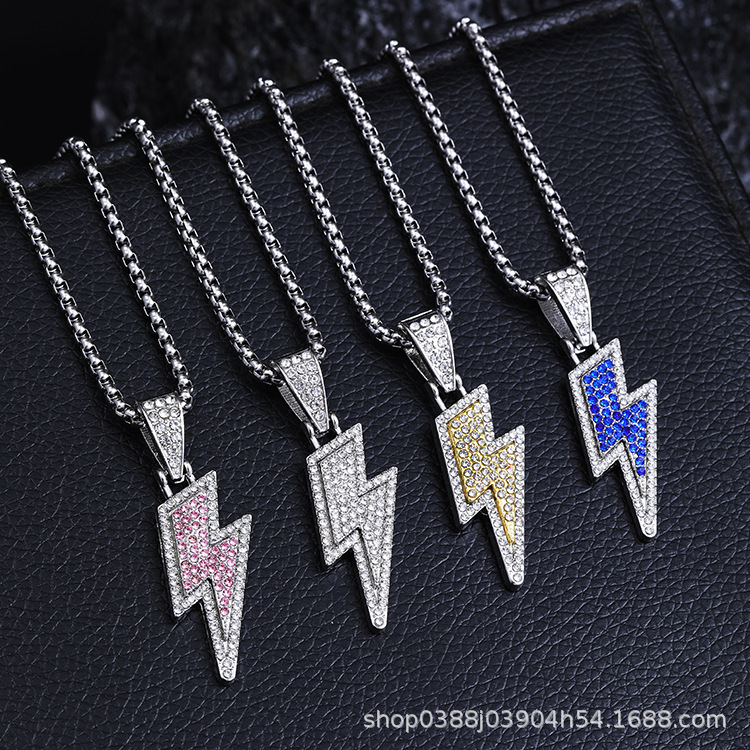 2026 New European and American Style Versatile Rhinestone Lightning Necklace for Men, Street Style Hip-Hop Stainless Steel Sweater Chain for Women 2026 New European and American Style Versatile Rhinestone Lightning Necklace for Men, Street Style Hip-Hop Stainless Steel Sweater Chain for Women
