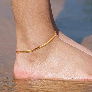 Amazon Seaside Beach Anklet 4mm Gold Copper Plated Flat Snake Chain Peach Heart Pendant Ladies Anklet Foot Accessories Wholesale