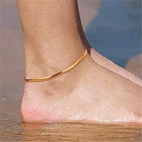 Amazon Seaside Beach Anklet 3 мм Золотая медная плоская цепочка в виде змеи Персиковое сердце Подвеска Женский браслет на ногу Аксессуары для ног оптом