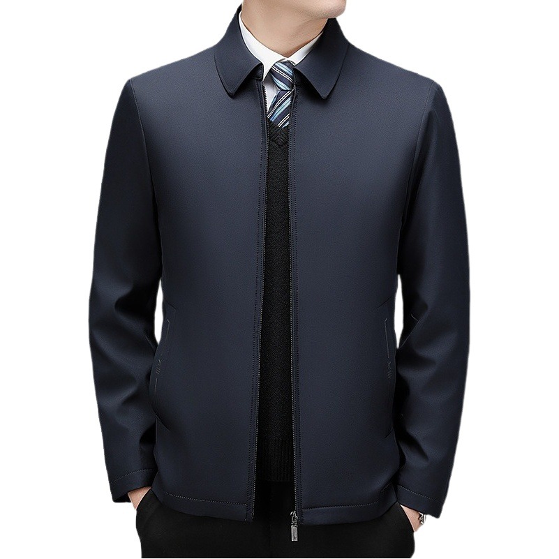 Chaqueta de plumón para hombres de alta gama gruesa de mediana edad y ancianos solapa de negocios de invierno casual de longitud media chaqueta de hombre con forro extraíble
