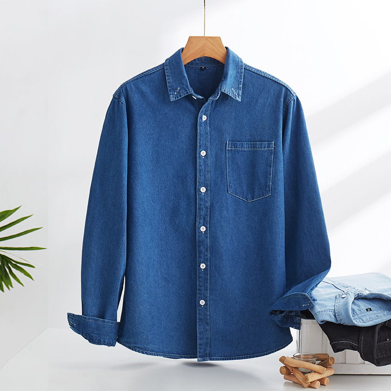 Foreign Trade Spring and Autumn Pure Cotton Washed Denim Shirt Long-sleeved Fashionable All-match Men's Workwear Shirt Japanese Casual Jacket
