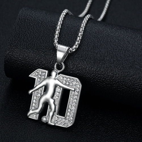 New Hot Selling Hip-Hop Accessory Titanium Steel Gold Plated Diamond Inlaid Messi 10 Number Pendant Necklace